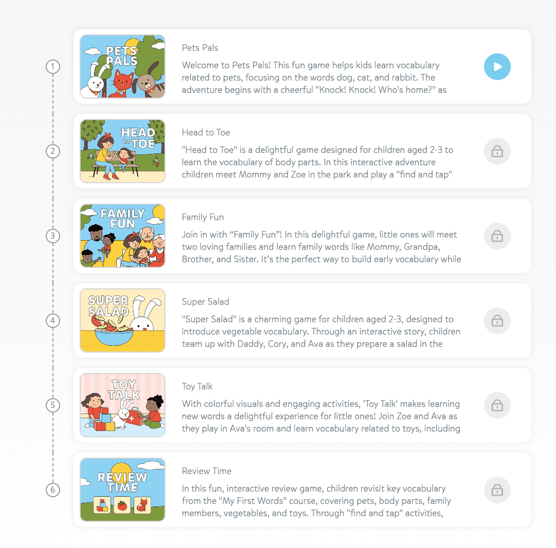 Pets Pals title screen, a TinyTap learning game